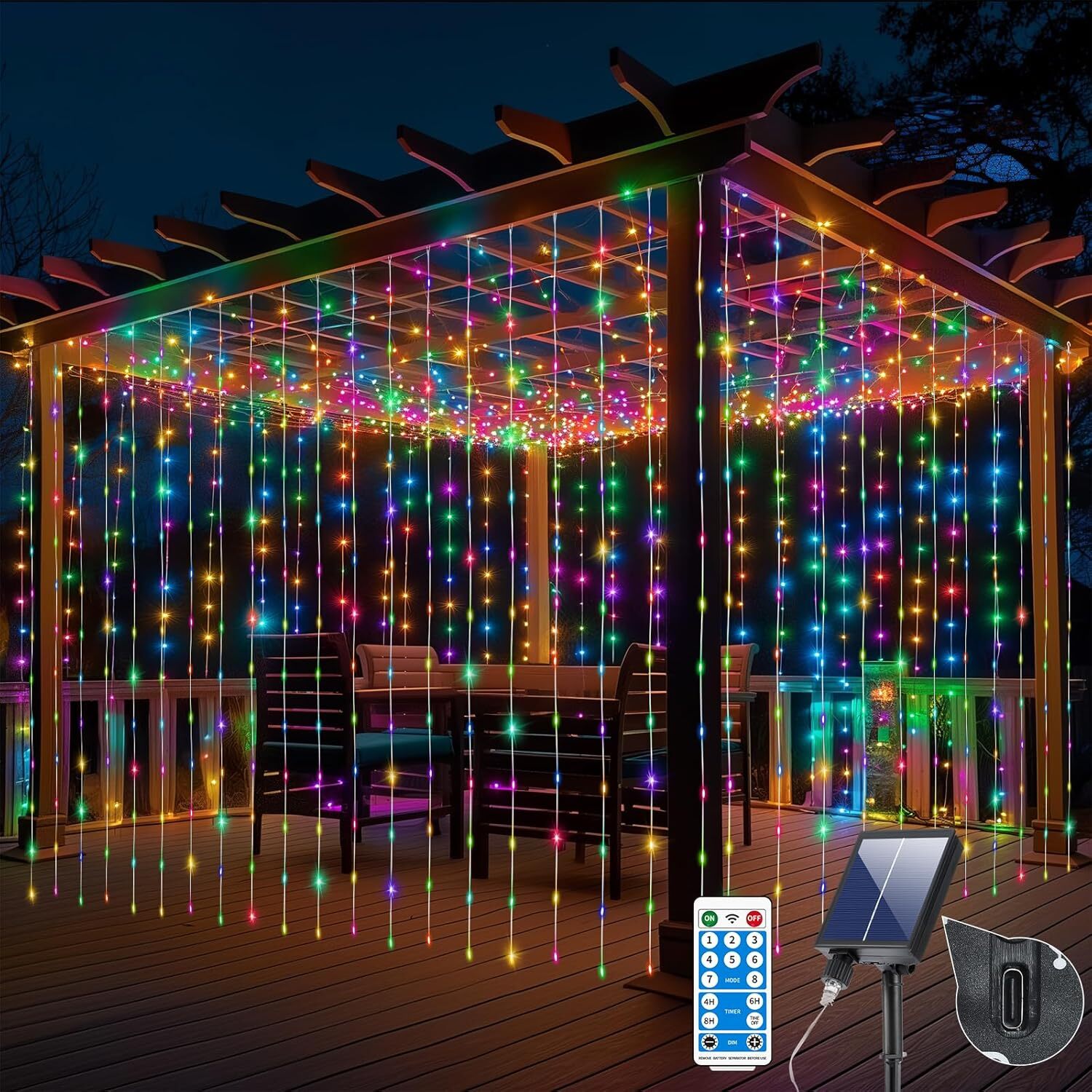 300LED Solar Window Lights Fairy Garden Decor Curtain Hanging Lamp Gazebo Patio