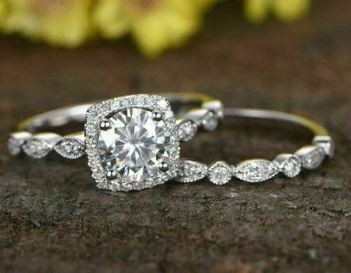 2.30 Ct Round Cut Diamond Lab-Created Engagement Ring Set 925 Sterling Silver
