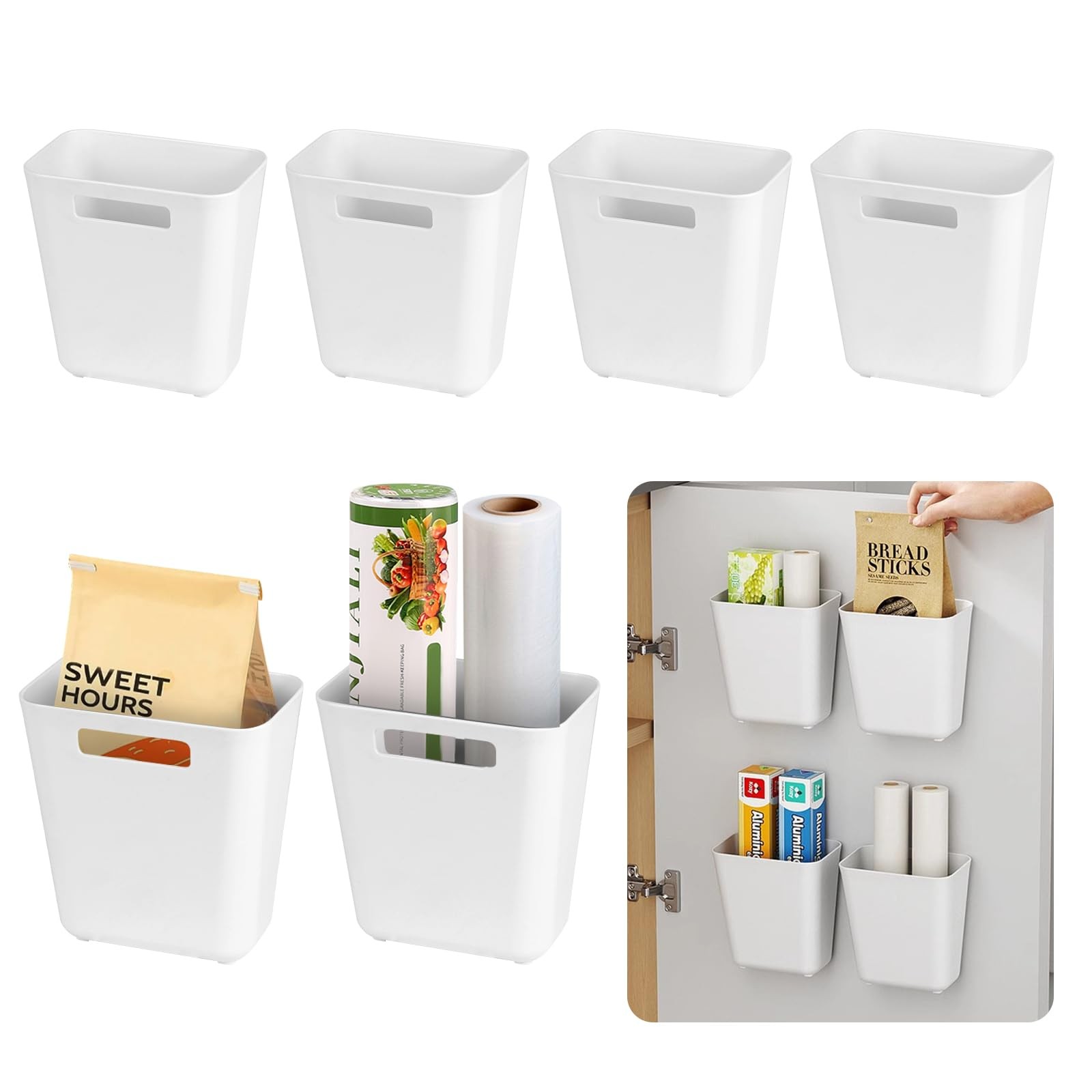 6Pcs Kitchen Cabinet Door Storage Box, Self Adhesive Wall Mounted Cabinet Doo...