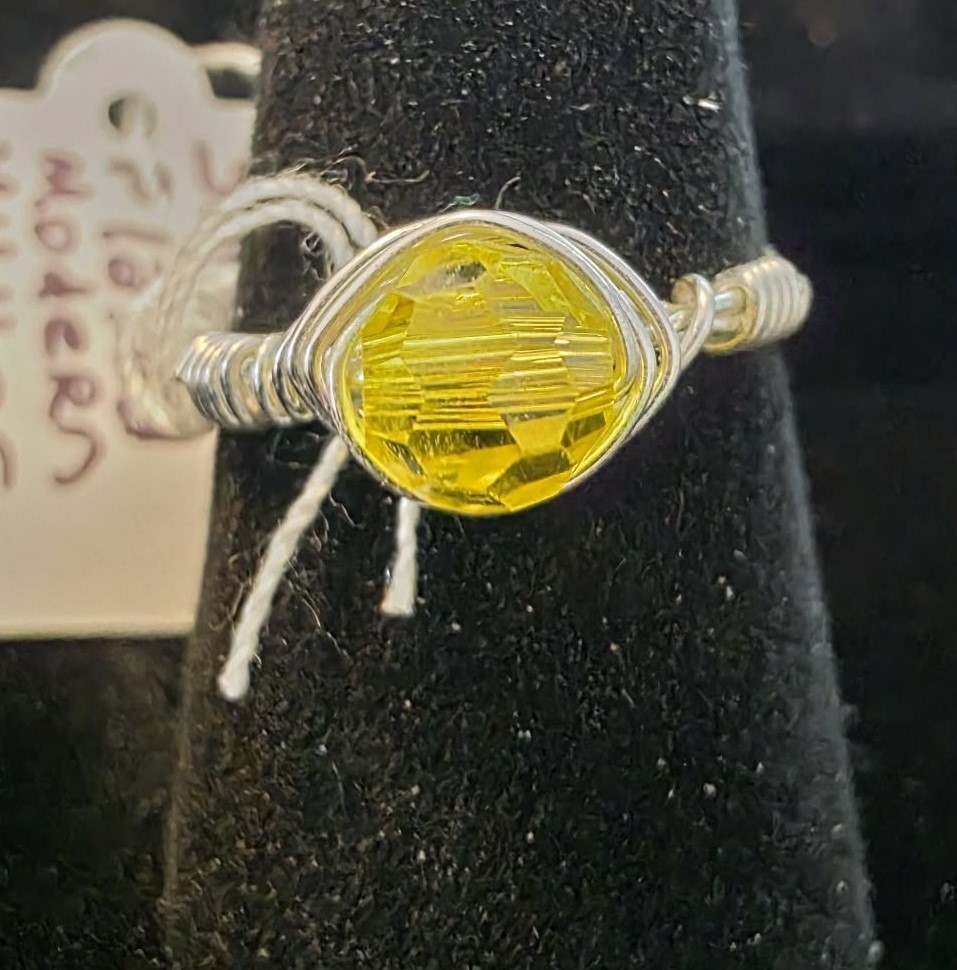 Handmade size 6 Wire-Wrapped Yellow Topaz Ring with Silver-Plated Wire