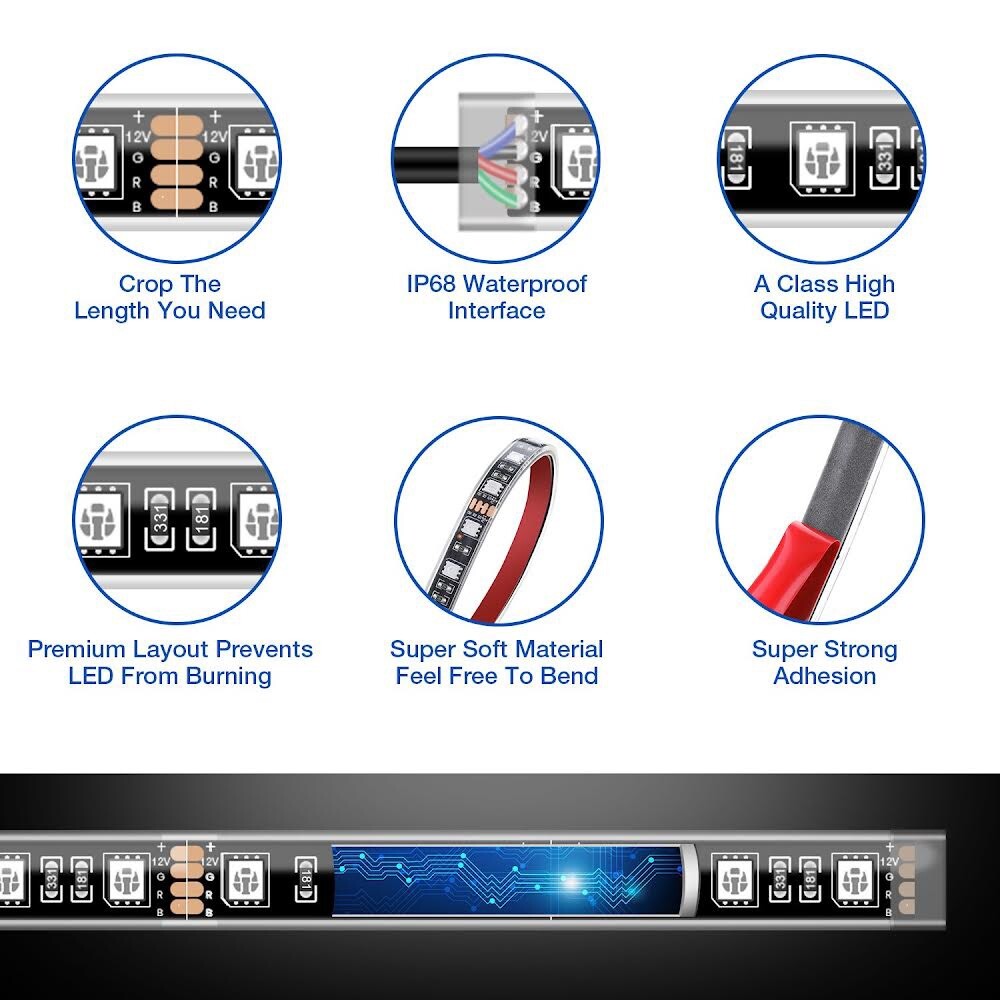 AMBOTHER 12 PCS Motorcycle LED Light, Bluetooth App Cotrol, Waterproof