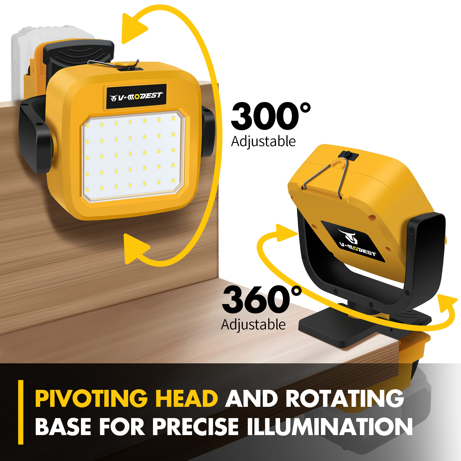 Cordless Led Work Light For Dewalt 20V Battery Portable Clamp Lamp Flashlight