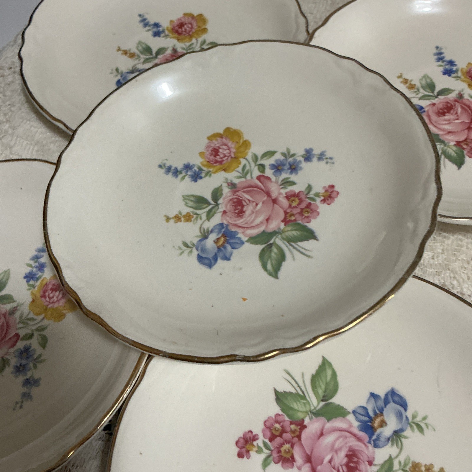 SCIO Pottery Co.Hazel Pattern Pink Rose, Blue&Yellow Flowers22K Gold Trim 1940