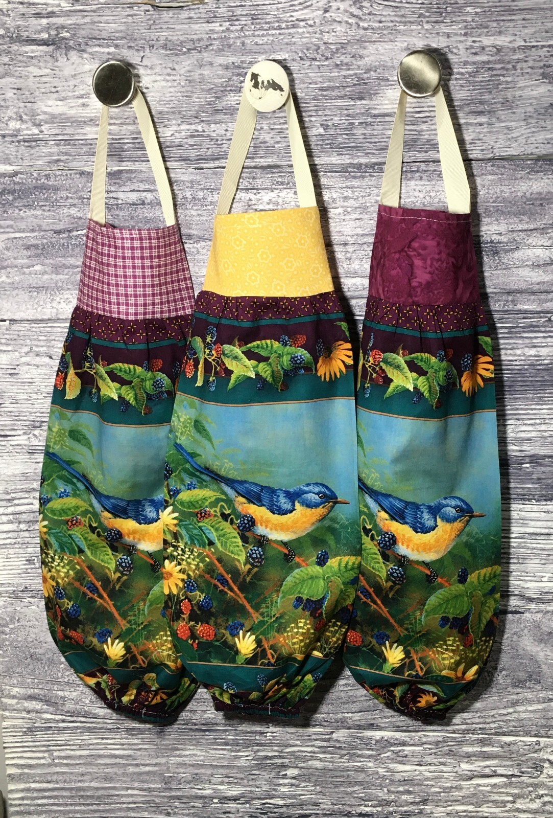 Plastic Grocery Bag Rag Sock Holder Eastern Mountain Bluebird Songbird Berries