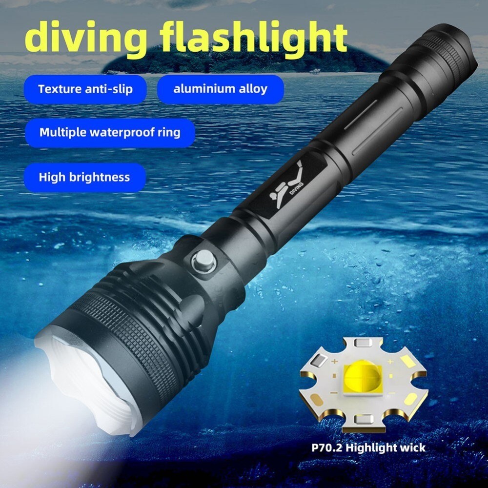 Scuba Diving IPX8 Waterproof Flashlight LED Light 80M Deep Underwater Torch