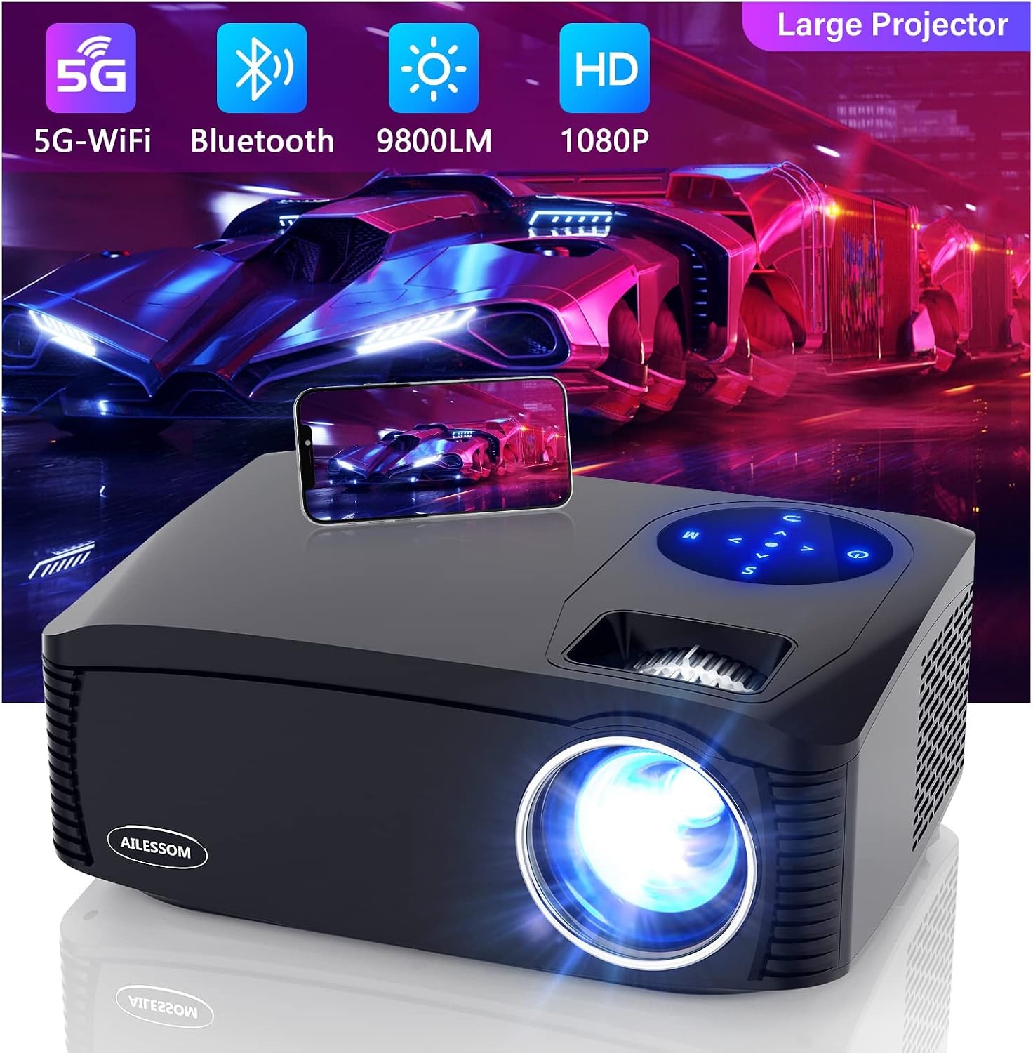 NEW ~ AILESSOM 1080P 5G WiFi Bluetooth Projector 20000 LM /450" Display *2410MG