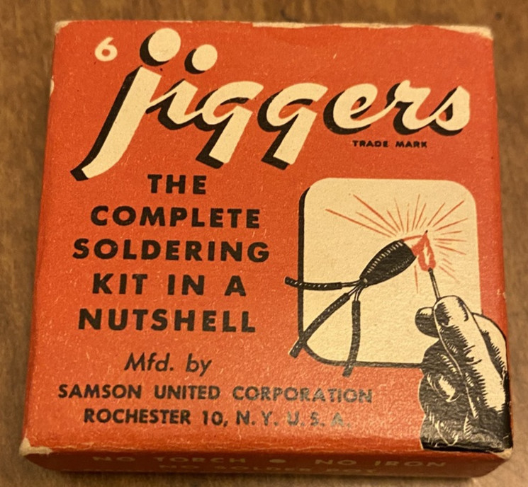 Jiggers: The Complete Soldering Kit in a Nutshell, New Old Stock USA 1950's tiny