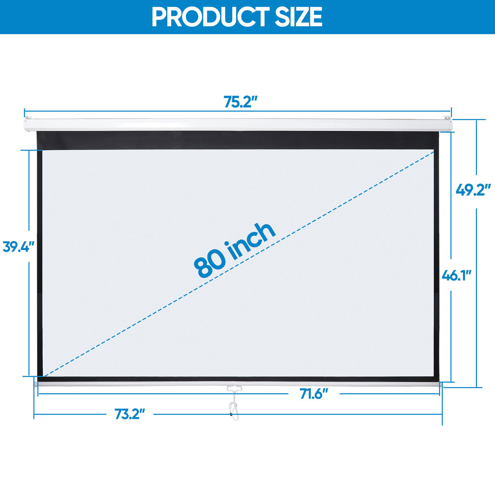 80" Manual Pull Down Projector Screen Wall & Ceiling Mounted Projector Screen