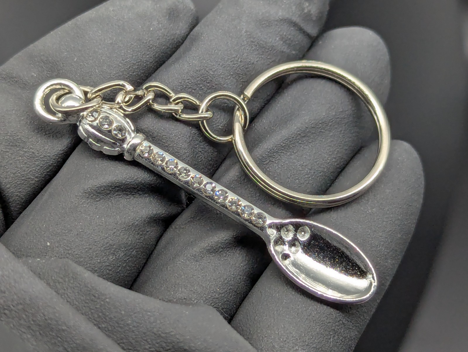 Chrome Bling Mini Party Big Bump Spoon Keychain Keyring Accessory