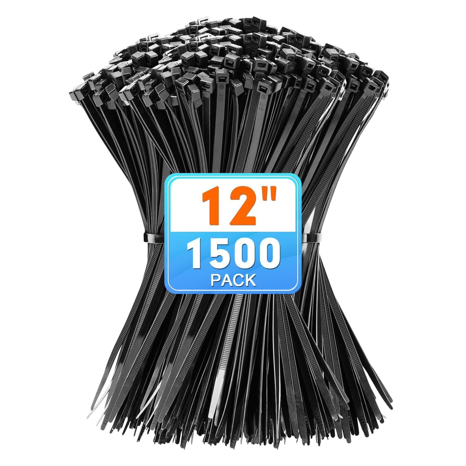 Zip Ties, 1500pcs 12 Inch Heavy Duty Self-Locking Nylon Zip Ties, Black Cable...