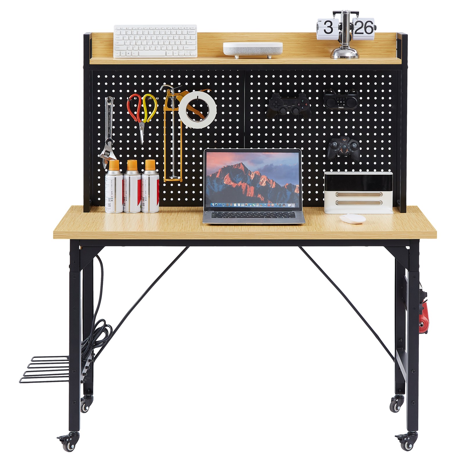 48''Adjustable Workbench with pegboard, Heavy Duty Wooden Desktop