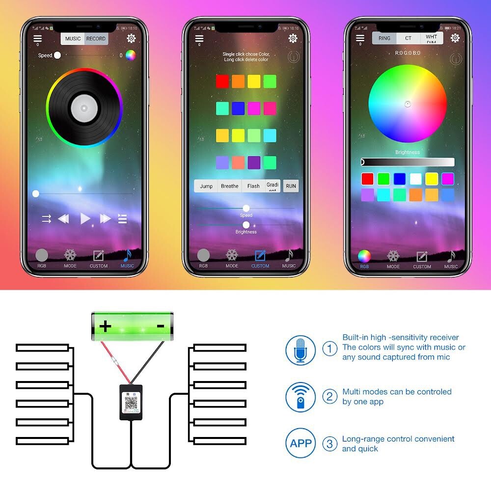 AMBOTHER 12 PCS Motorcycle LED Light, Bluetooth App Cotrol, Waterproof