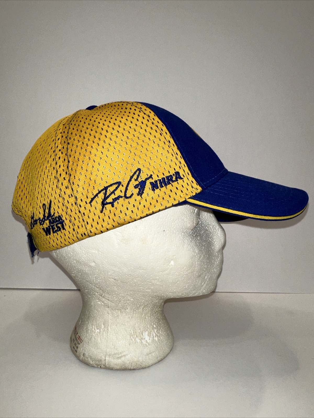 NAPA Racing Hat Cap Royal Blue Yellow Mesh Fabric Hook Loop Embroidered