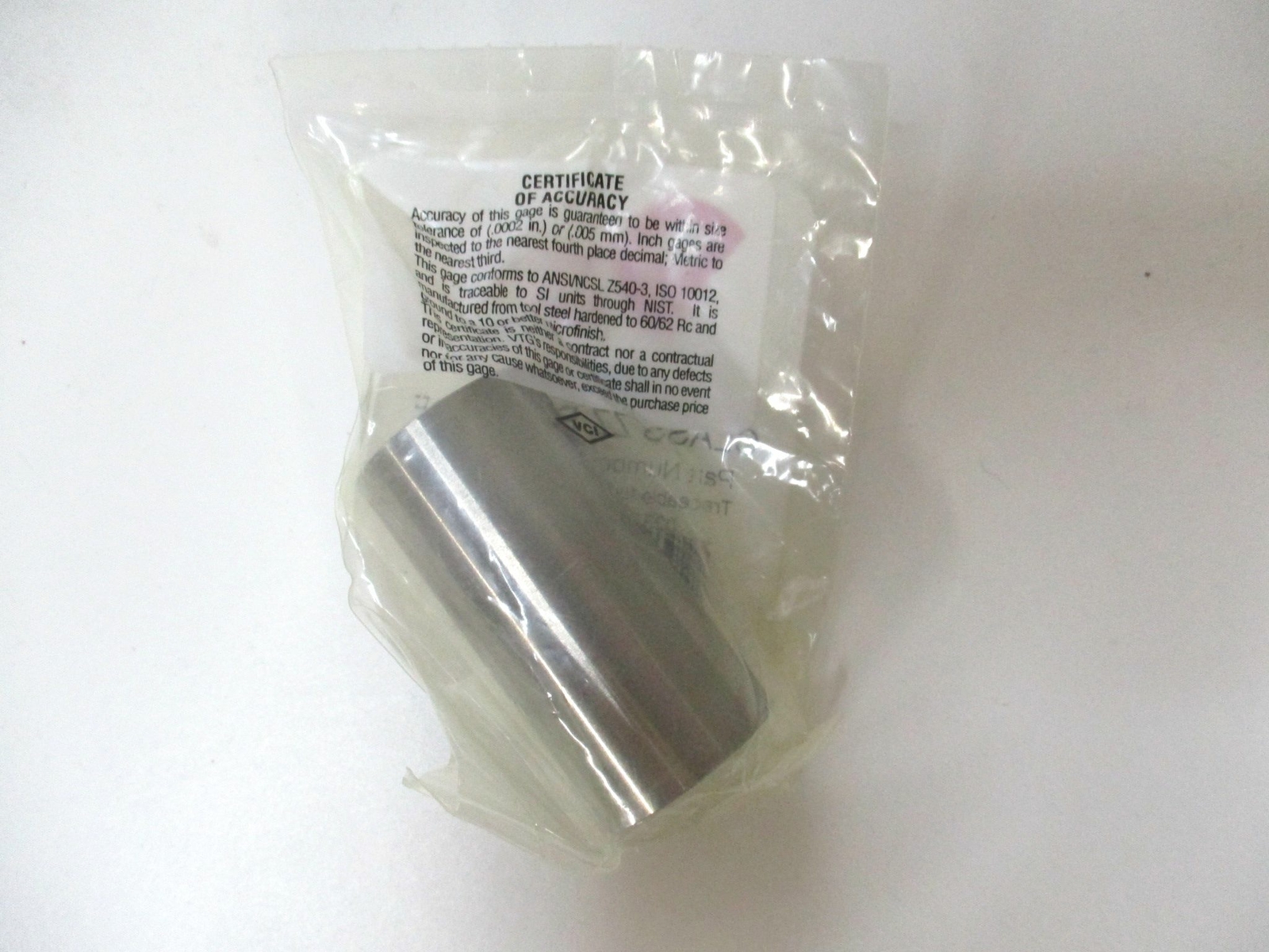 Vermont Gage (111299800) 0.998" Tolerance Class ZZ Tool Steel No-Go Pin Gage