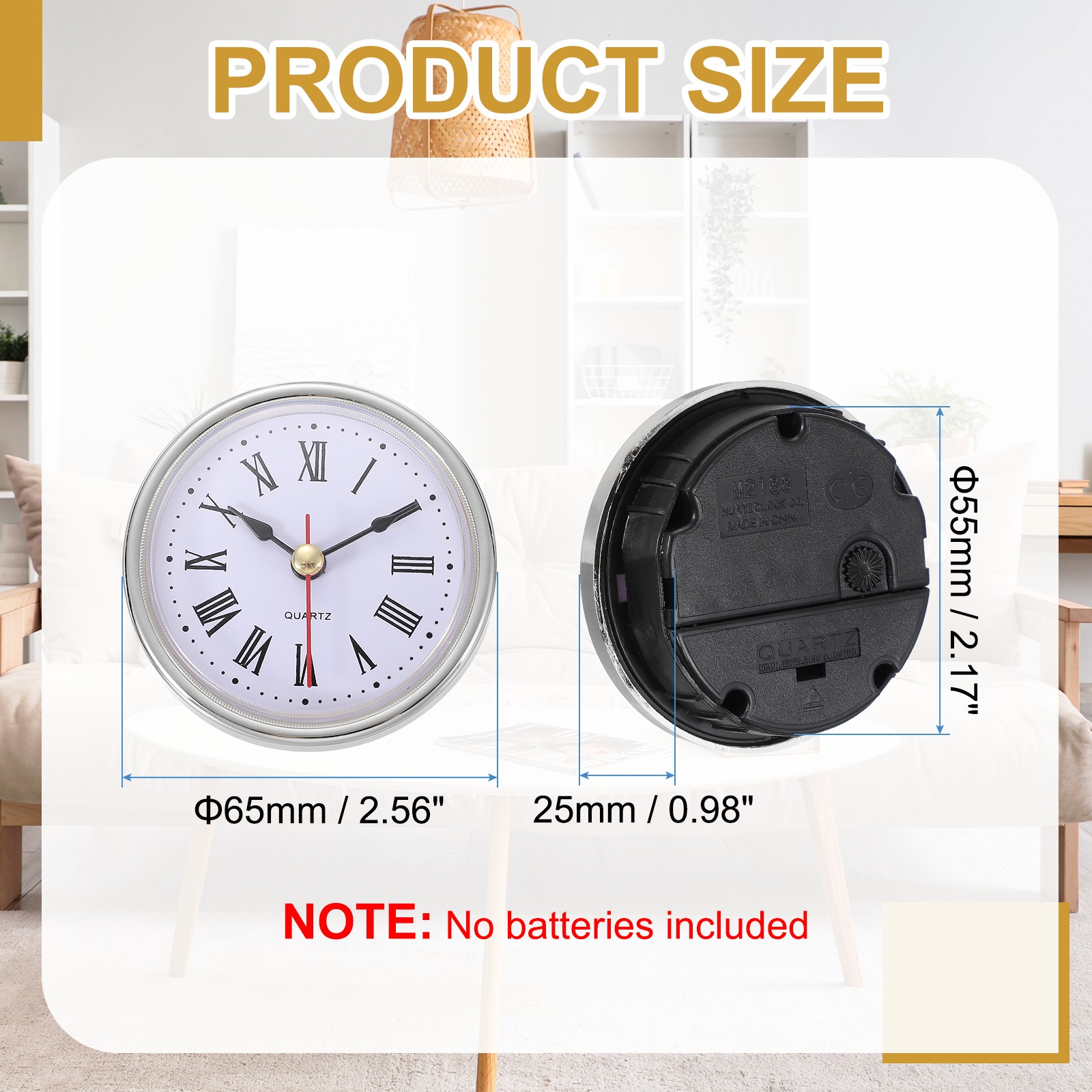2.6"/65mm Classic Clock Movement, Silver (Roman Script)
