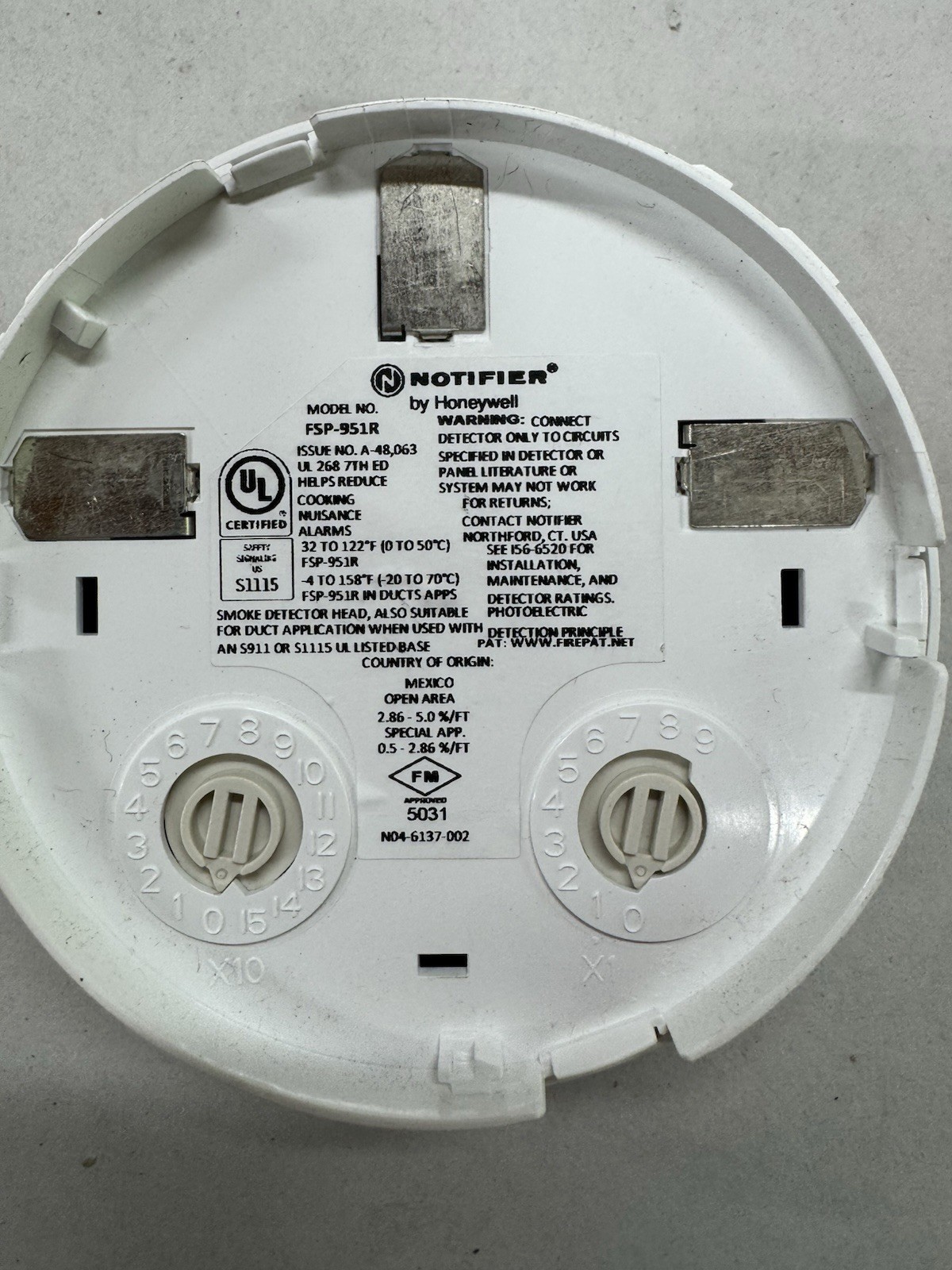 Notifier FAP-951R Smoke Detector Head Remote Test Capable