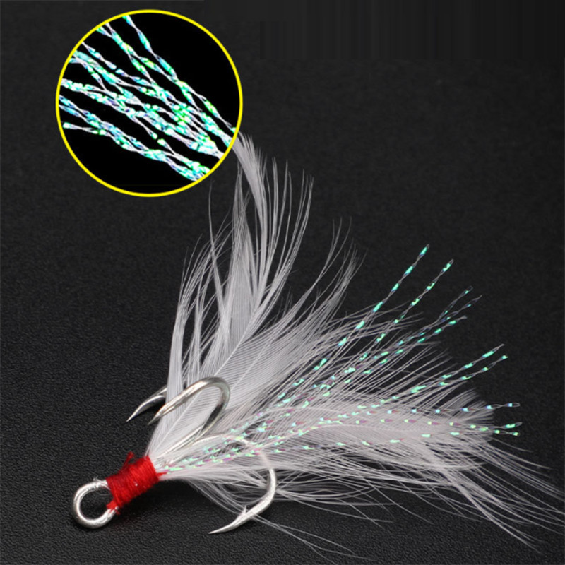50 Pack Treble Hooks With Feathers 4# 6# 8# 10# 12# Fishing Hooks