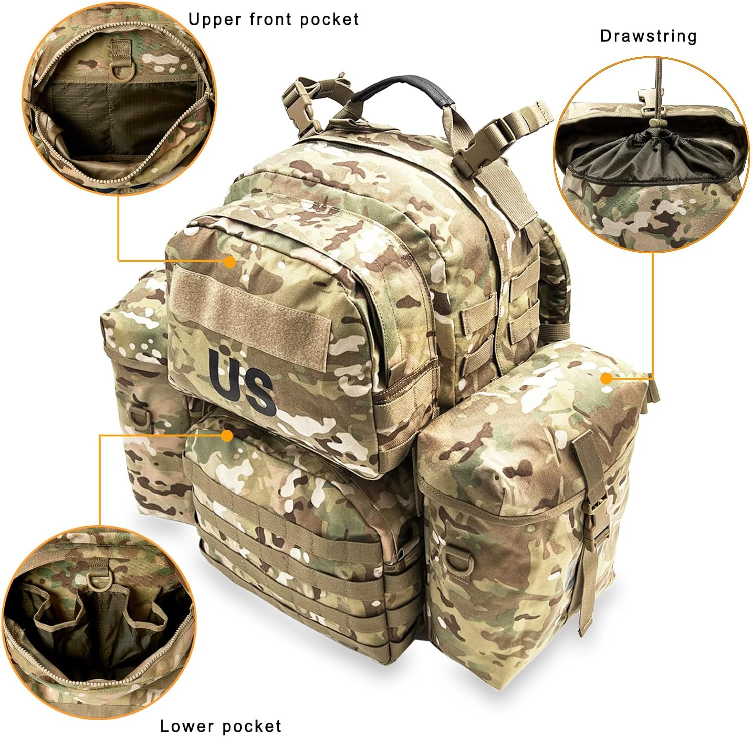 Military Backpack Army Rucksack for Men, MOLLE 2 Medium Assault Pack with Extern