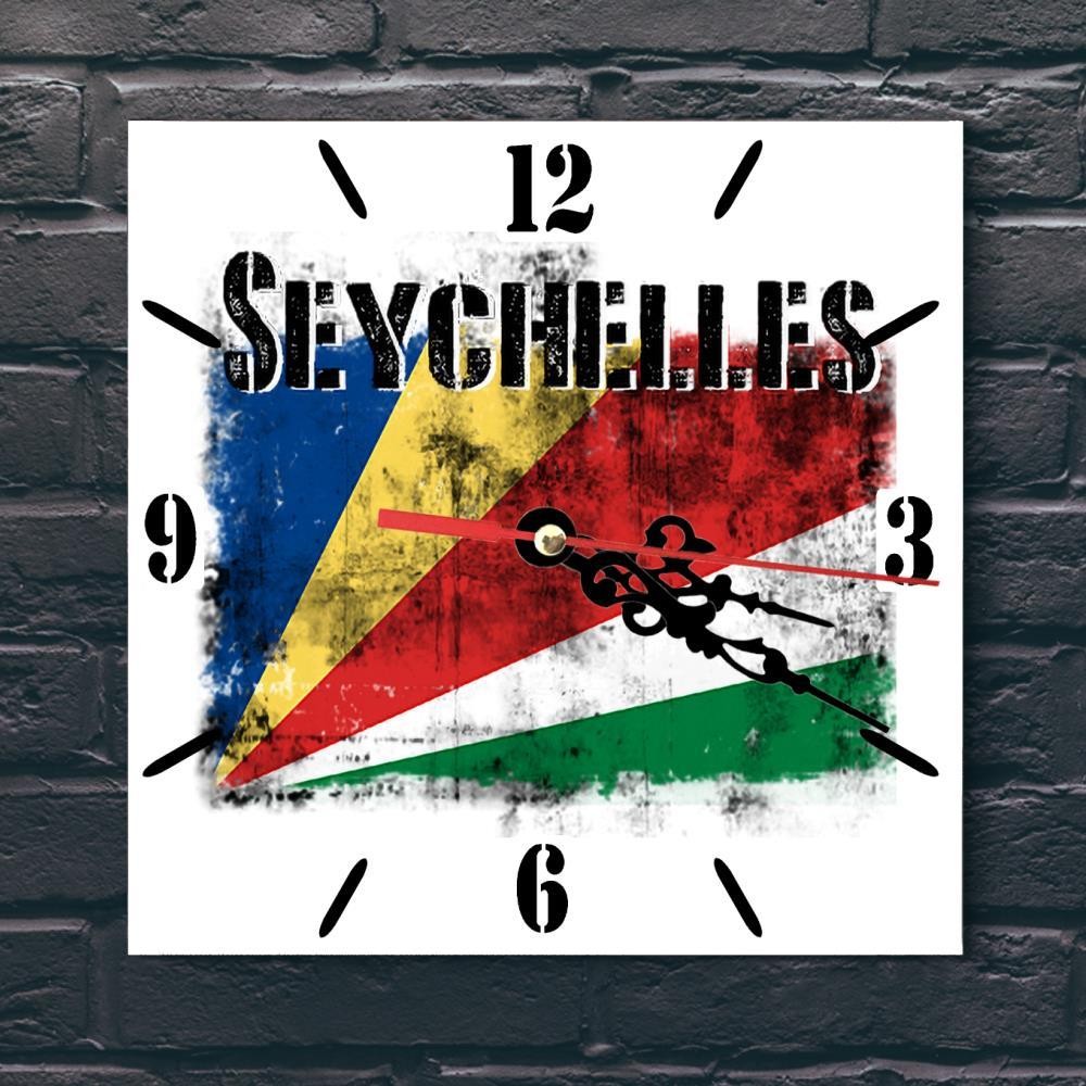 Seychelles Flag Wall clock patriots CERAMIC Tile Watch Support Décor