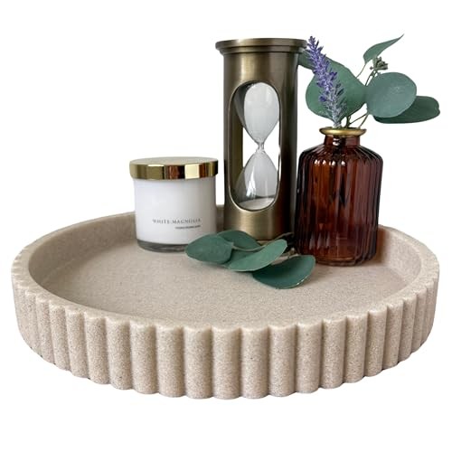 Decorative Tray for Decor - Coffee Table Tray for Living Room - Beige Resin