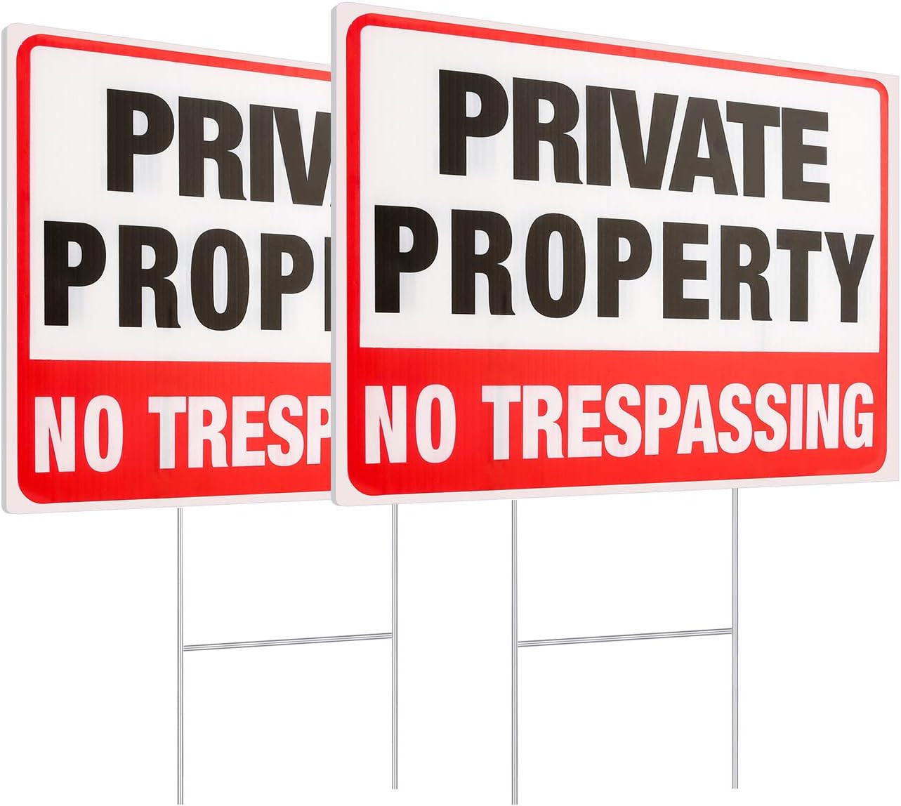 2 Pack Private Property No Trespassing Signs with Metal Wire H-Stakes, 12'' X 9'
