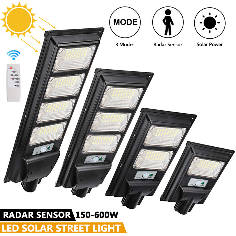 LED Solar Street Lights Waterproof Sensor Outdoor IP66 Remote+Pole Commercial