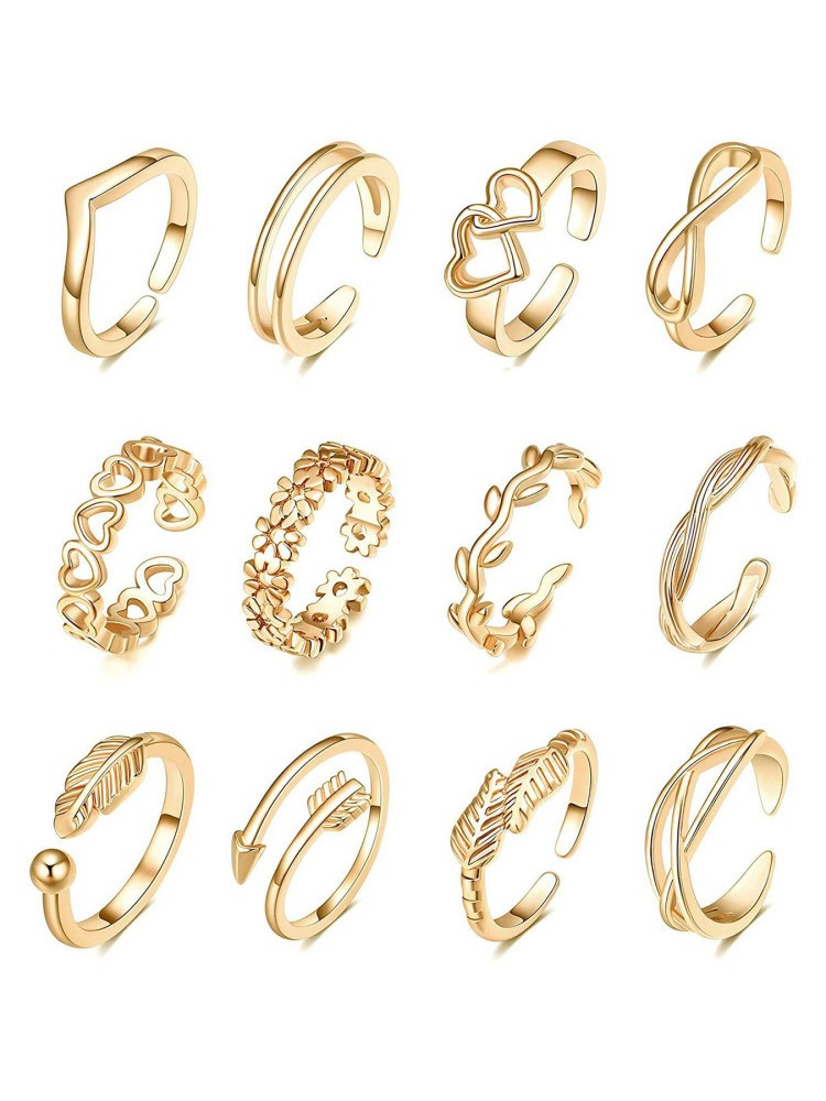 12pcs Women's Adjustable Toe Ring Heart Flower Foot Finger Rings Open Toe Ring