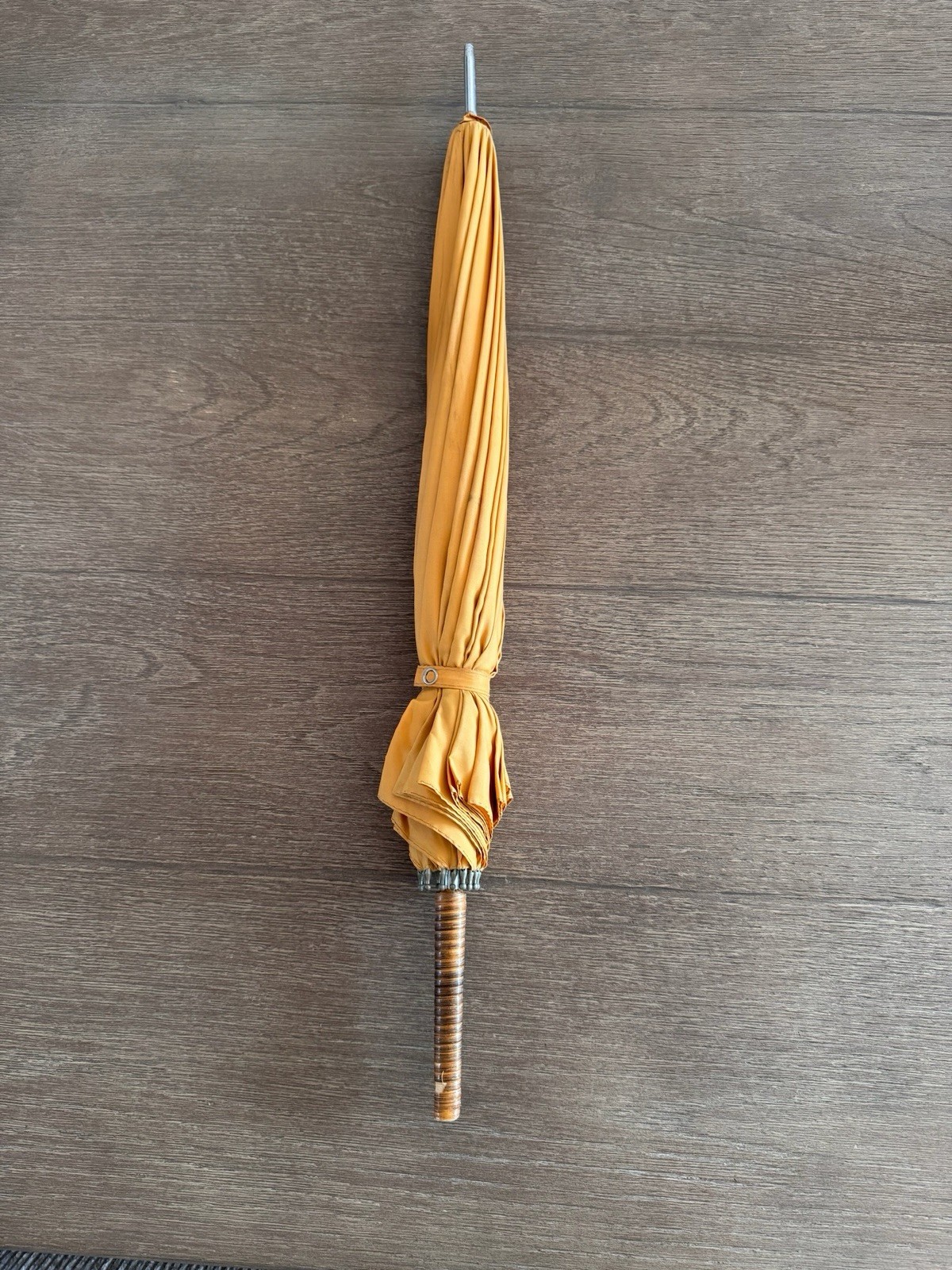 VTG Yellow Umbrella Parasol Wooden Handle