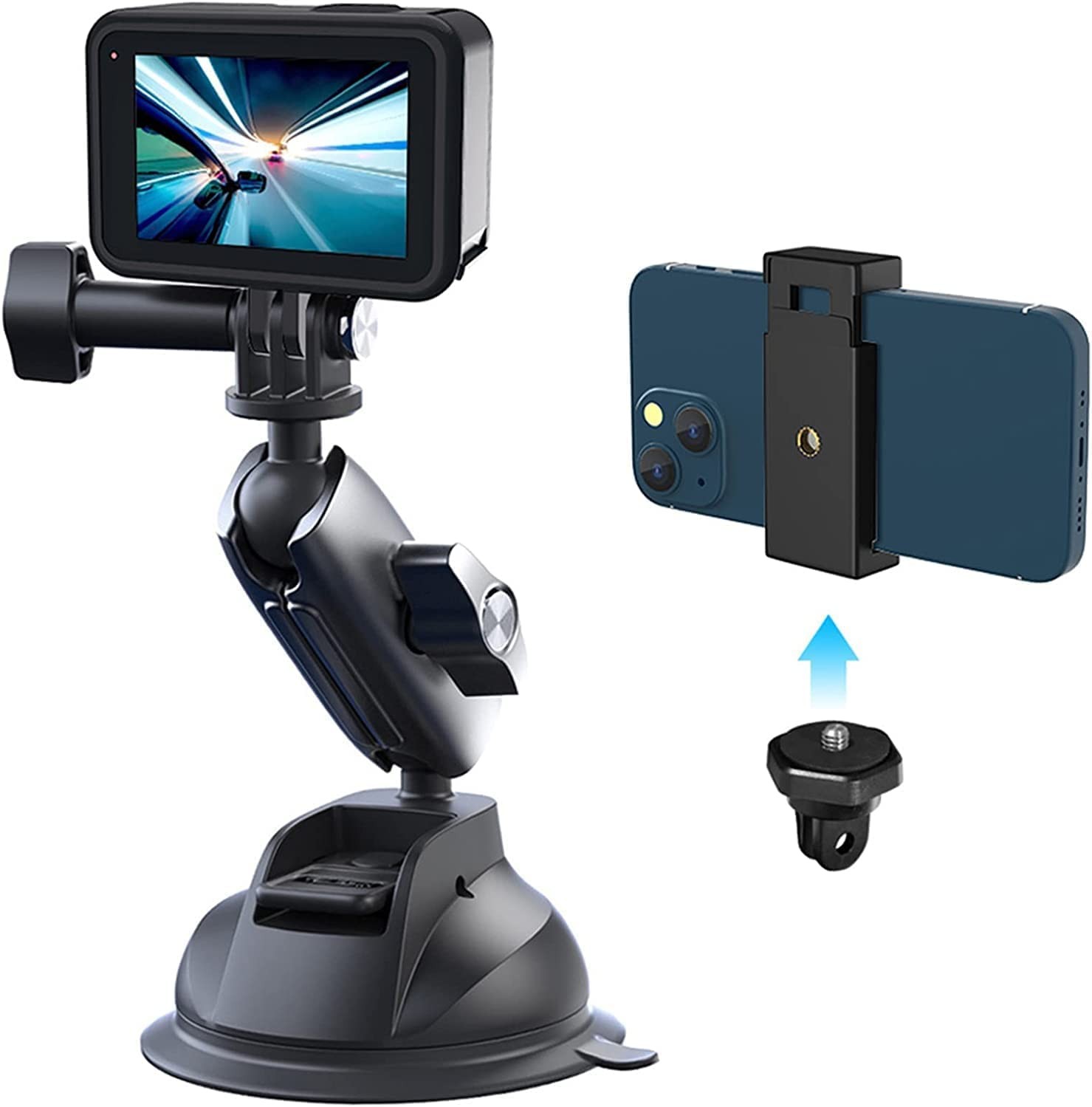 TELESIN Aluminum Camera Suction Cup Car Mount with Phone Magnetic