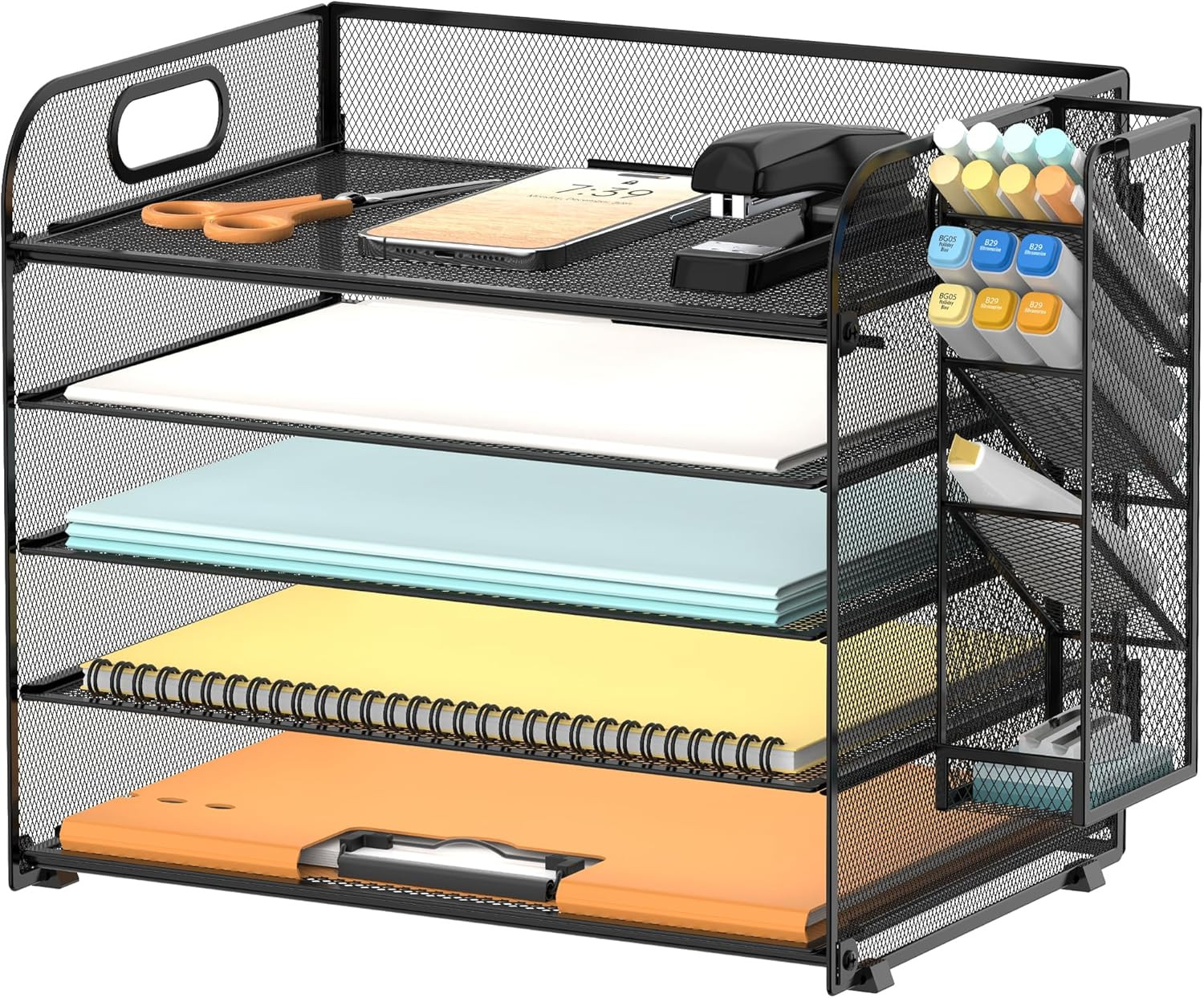 SUPEASY 5 Tier Desk Organizer with Handle & Removable Pen Holders, Mesh Paper