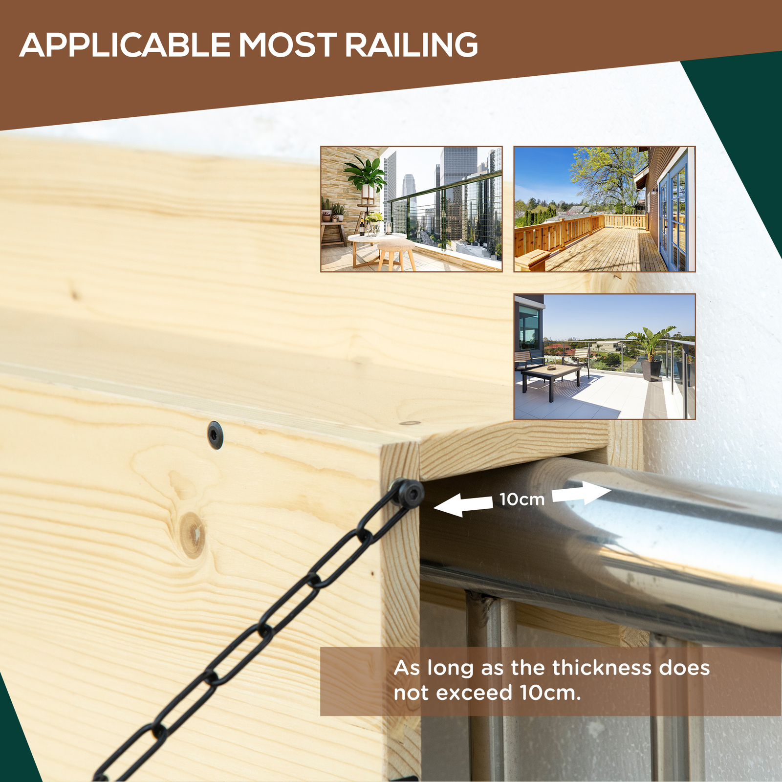 Outsunny Hanging Deck Table, Foldable Balcony Desk, Natural