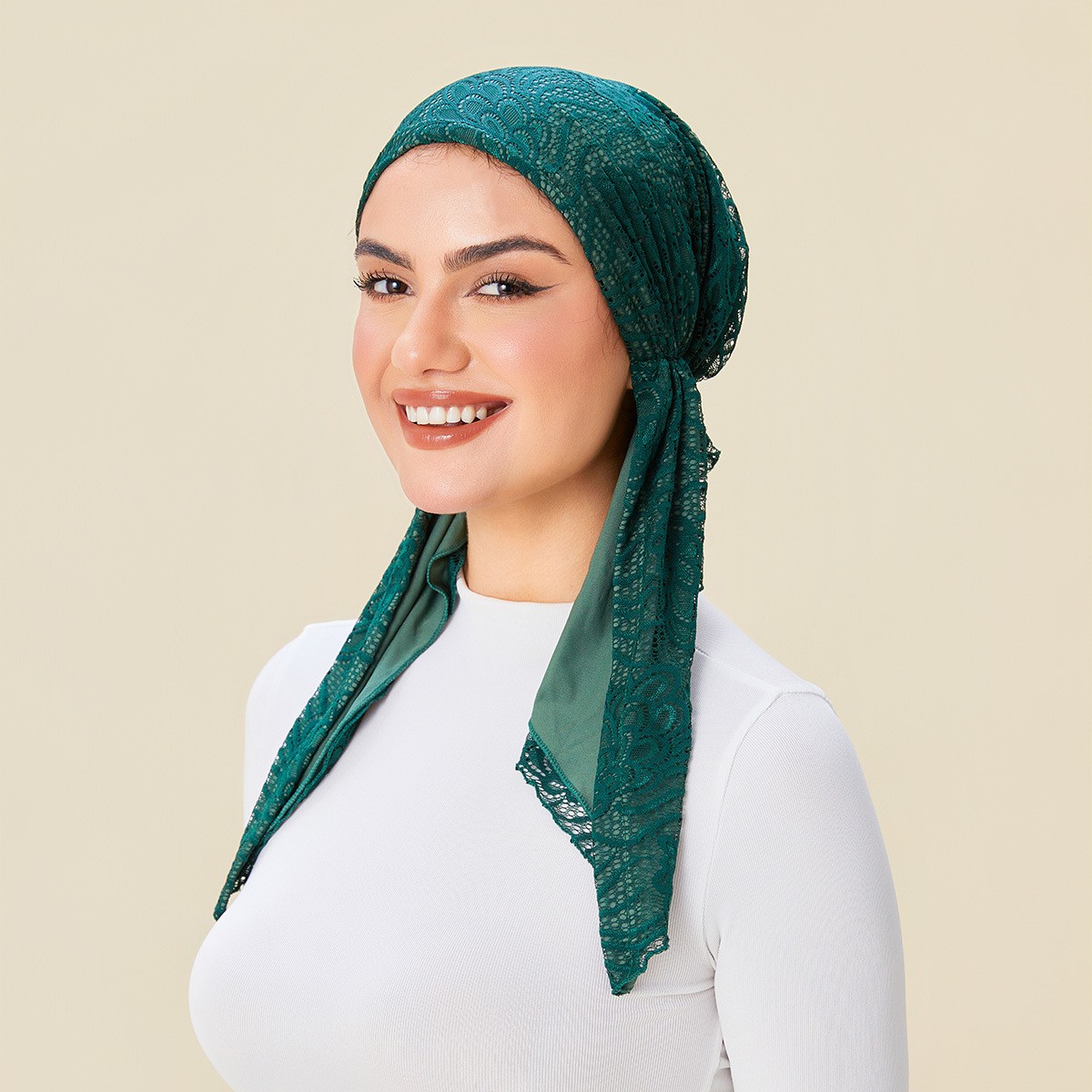 Middle East Women Pre-Tied Turban Hat Long Tail Headscarf Women Lace Hijabs