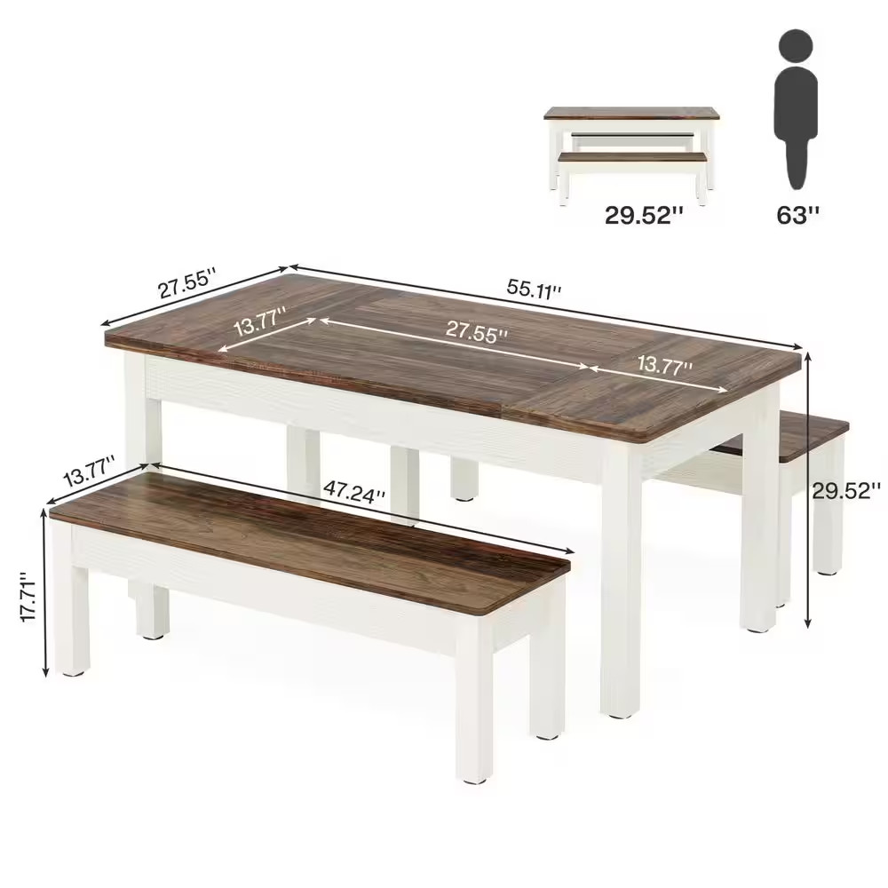 Roesler 3-Piece Rectangle Brown Wood Top Dining Table Set Kitchen Table Set Dine