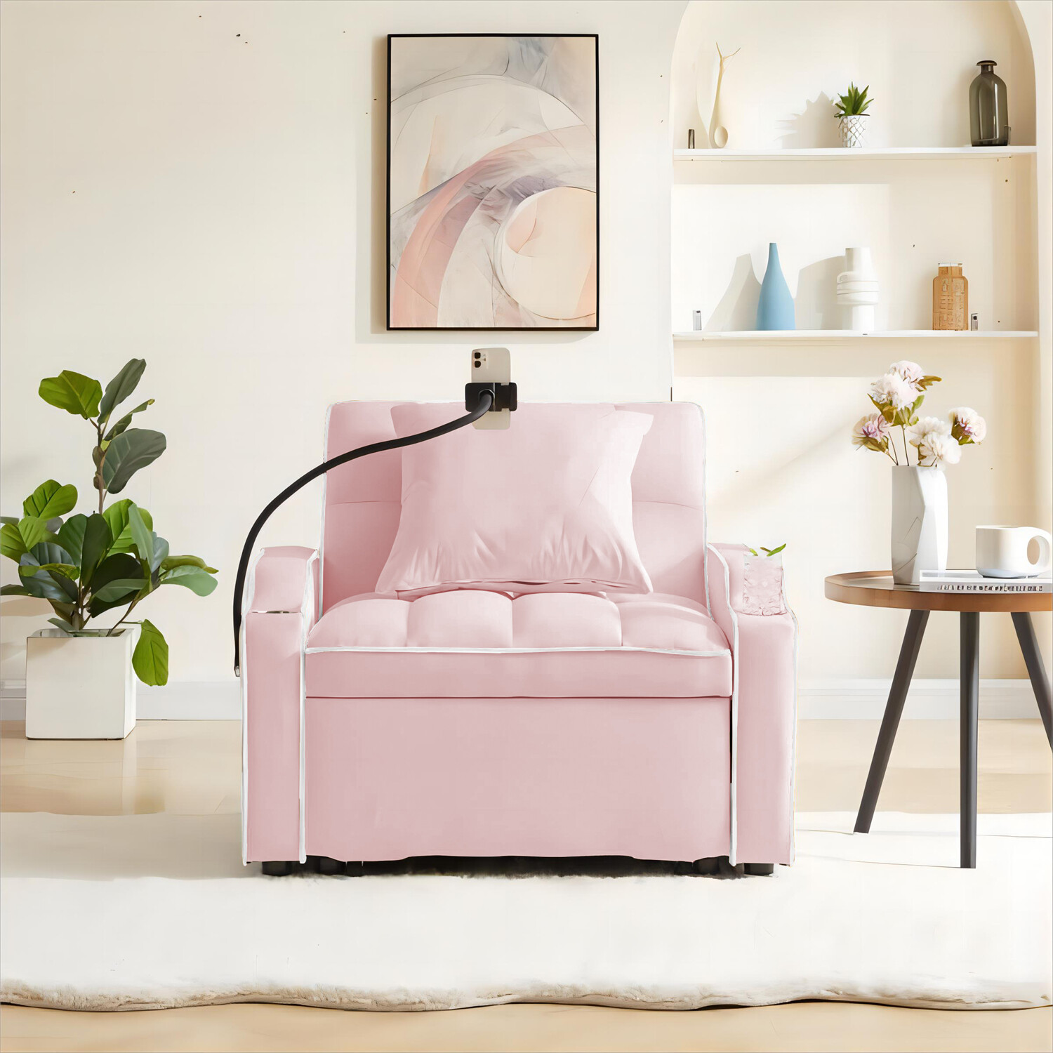 Convertible Sofa Bed Chairs 3-in-1 Multi-Function Folding Sleeper Sofa Pink US