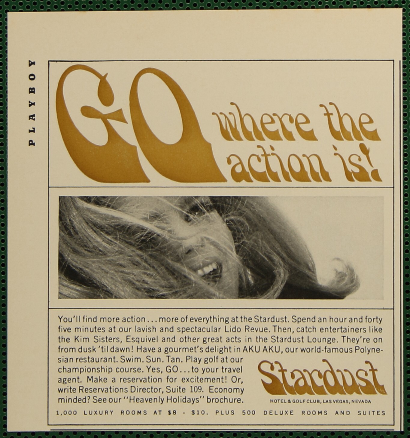 Stardust Hotel Las Vegas Lounge AKU AKU Lido Revue Golf Vintage Print Ad 1966