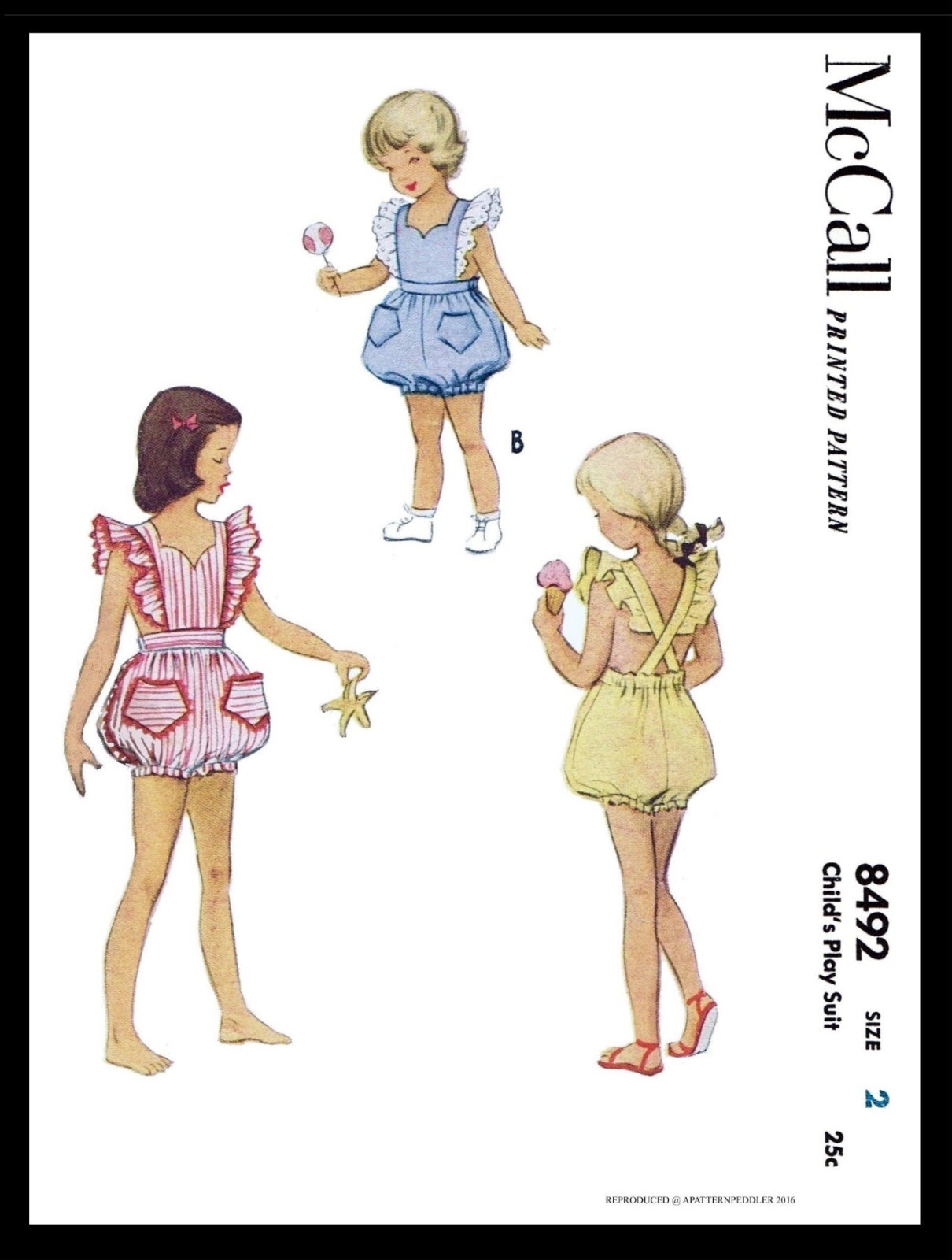 McCall 8492 GIRLS Sunsuit Playsuit PATTERN Pic 1-2-4-6