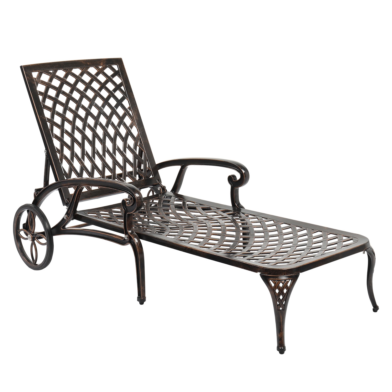 3 Levels Adjustable Black Cast Aluminum Outdoor Lounge Bed Garden Furniture