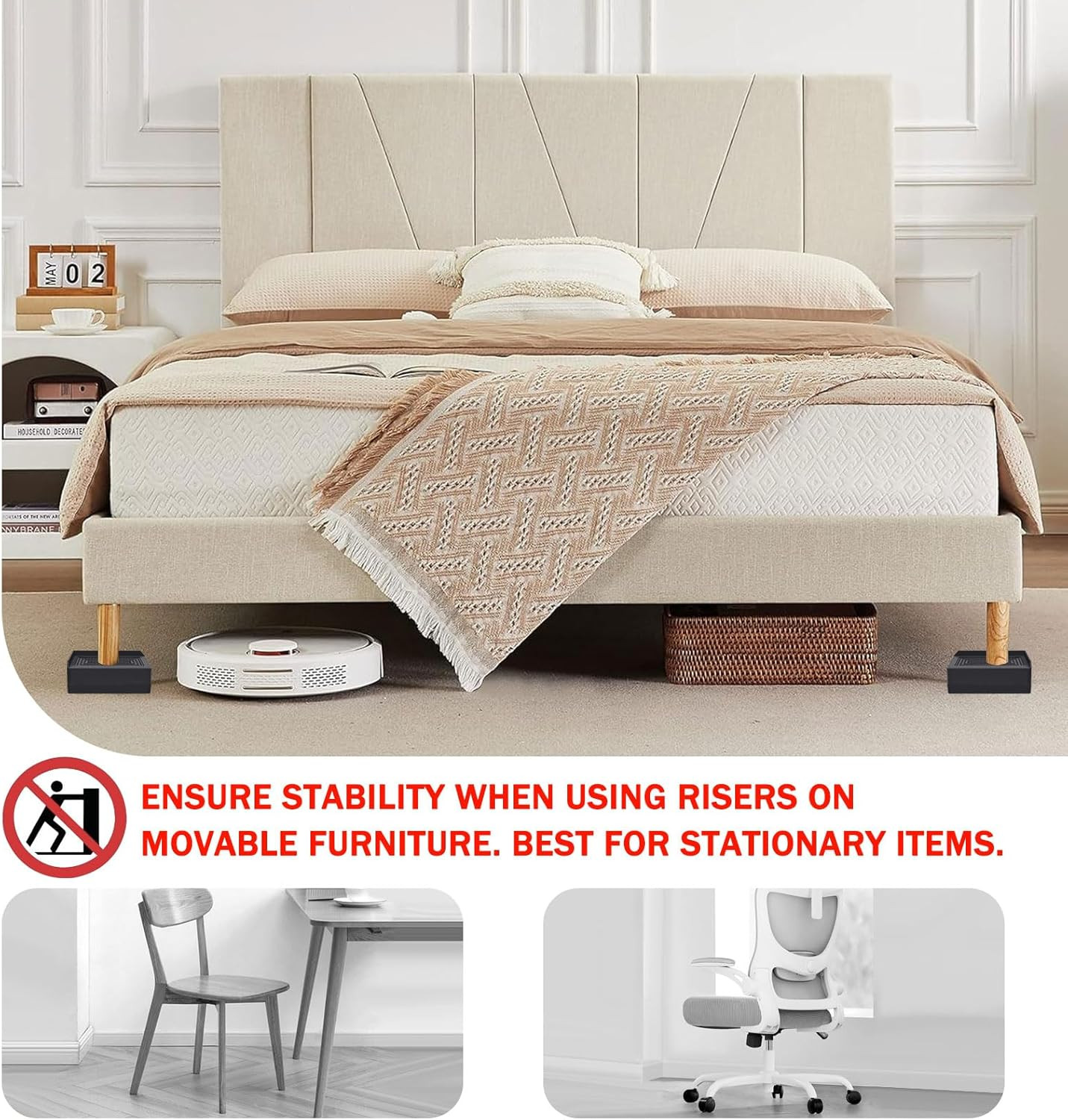 1.5 Inch Furniture Risers, Rectangle Adjustable Risers Blocks for Bed Sofa Ta...