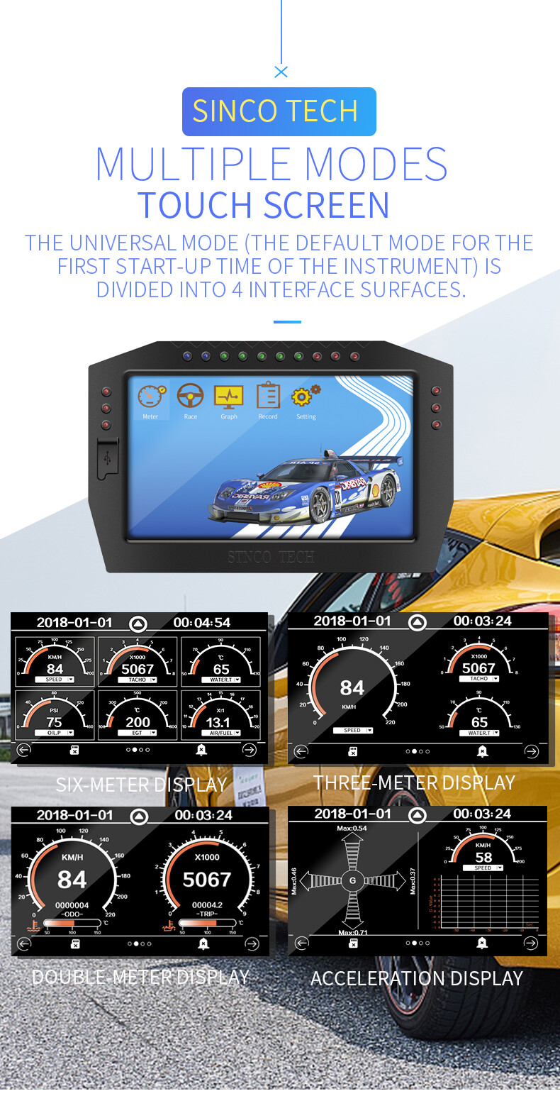 Sinco Tech DO909 Car Racing Dashboard Gauge Display Sensor Kit LCD Screen 12V