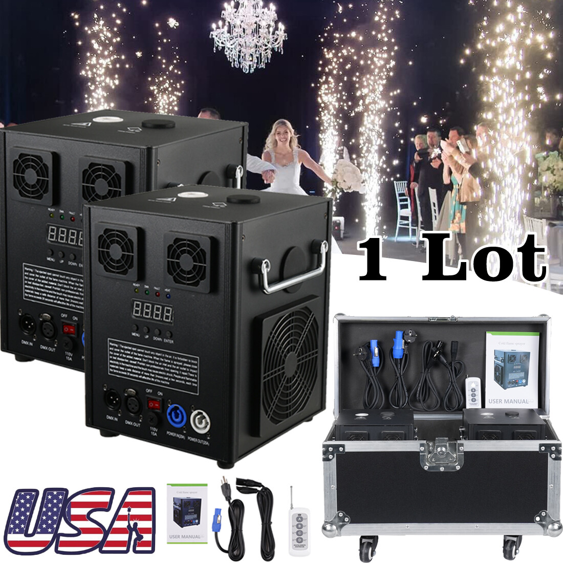 2PC 700W Large Cold Spark Machine Stage Effect DMX Firework Party Wedding W/Case