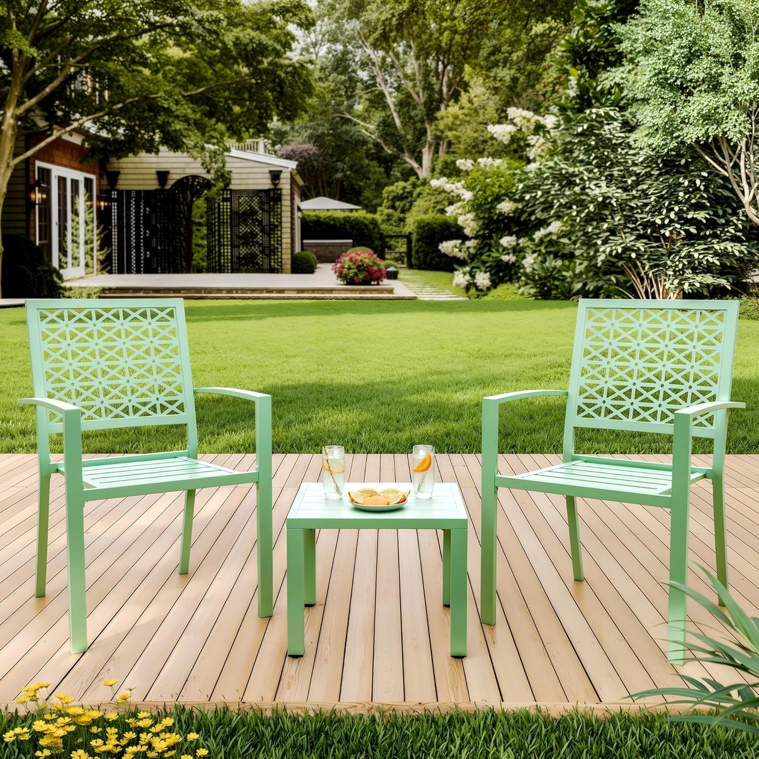 3 Piece Patio Bistro Set, Outdoor Patio Furniture Set with Coffee Table, Convers