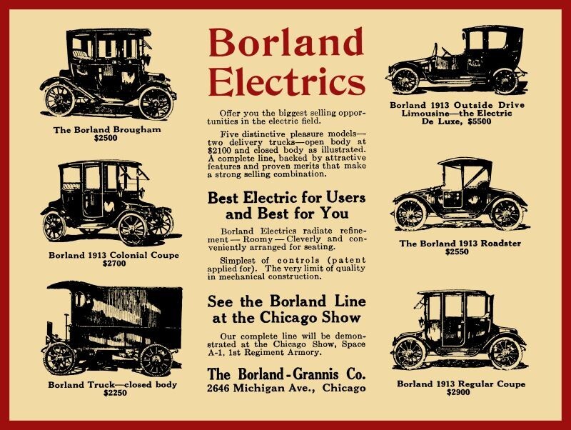 1913 Borland Grannis Electric Cars New Metal Sign: Chicago, Illinois