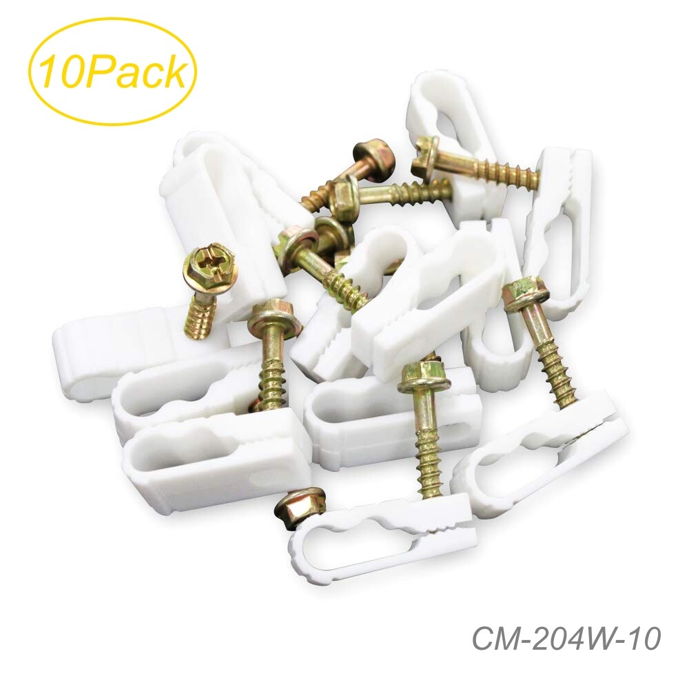 10-Pack White Dual Grip-Clip Screw In Cable Clamp Clip Holders - CM-204W-10