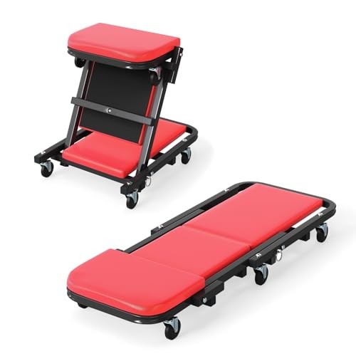 2-in-1 Z Creeper, 40 Inch 350LBS Foldable Mechanic Creeper Red 2-in-1 Z Shaped