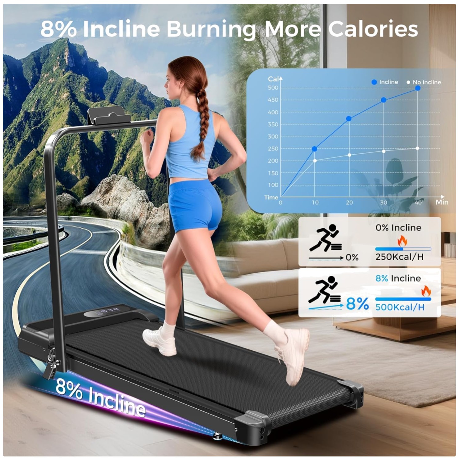 Multifunctional Foldable Treadmill - 350lbs Capacity