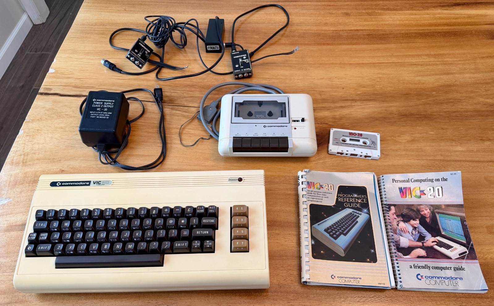 Commodore Vic-20 Computer with Datasette, Power Supply, TV switcher, manuals
