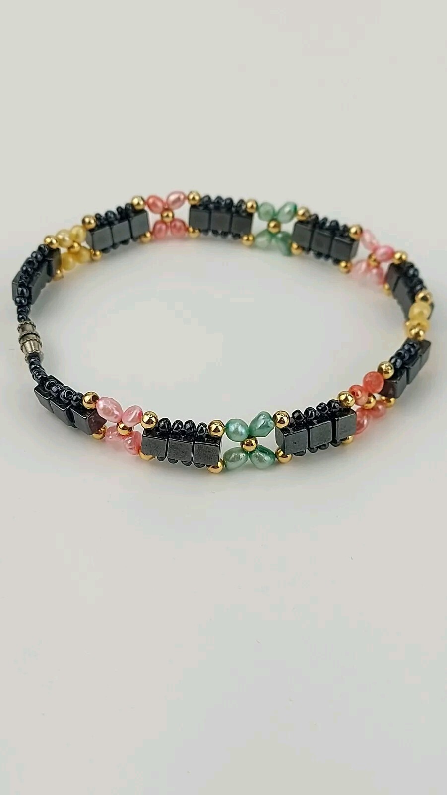 Anklet Womens 8" Hematite Square Bead Dyed Fresh Water Pearl Glass Sead Bead