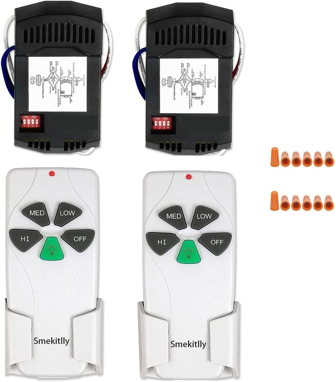 2-Pack Universal Ceiling Fan Remote Control Kit with Light Dimmer White