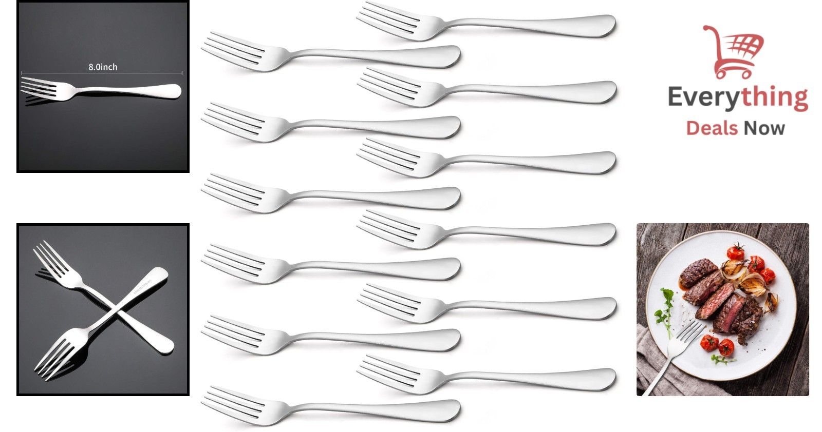 12pc Dinner Forks Set Stainless Steel Silverware Flatware Metal Kitchen Utensils