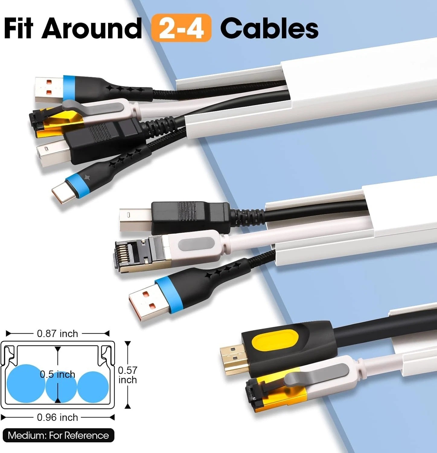 116in Cord Cover Raceway Kit Wall Cable Hider Self Adhesive Paintable PVC